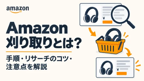 Amazon刈り取りの手順・リサーチ法・儲けるコツと注意点を解説するアイキャッチ画像
