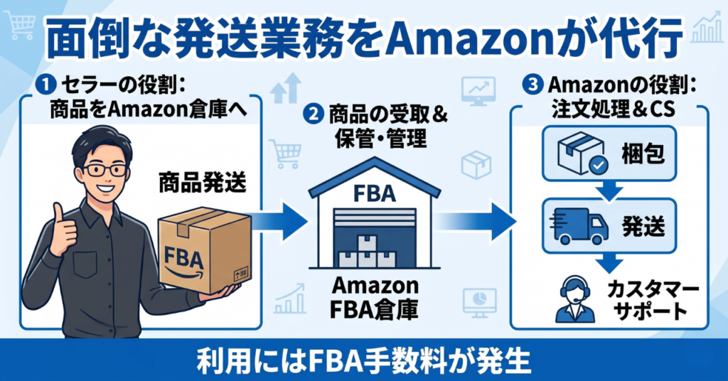 AmazonセラーセントラルのFBA手数料シミュレーターで利益計算をしている画面。販売手数料・配送代行手数料・在庫保管手数料の確認方法