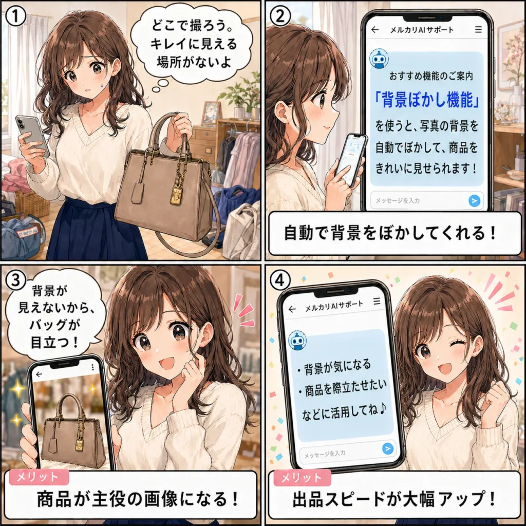 【4コマ】物販ONE 背景ぼかしで生活感を削除