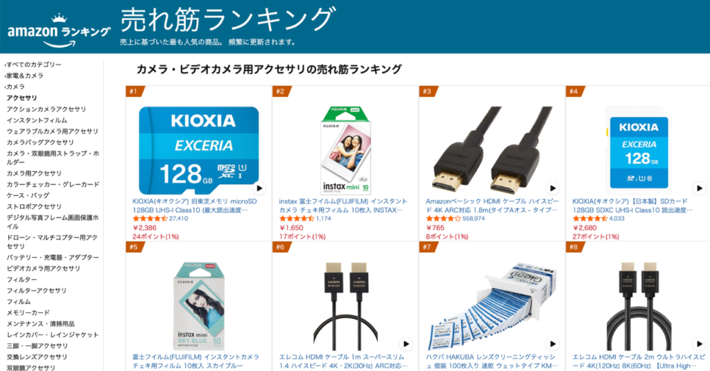 AmazonランキングでKIOXIA製microSDカードの出品者数が多数表示された商品ページのスクリーンショット。ライバル過多で売れない状況の具体例