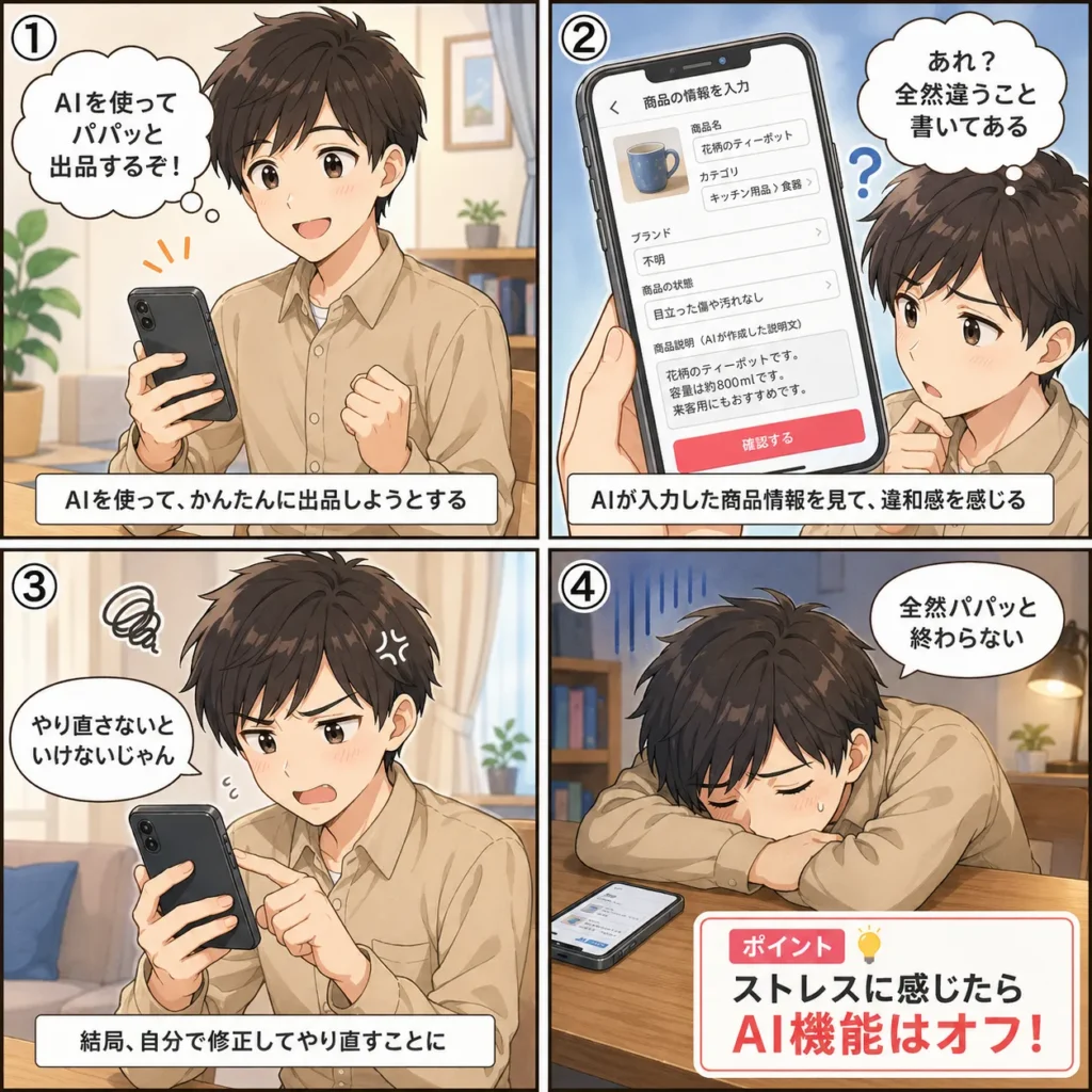4コマ漫画：AIの自動入力がうざい