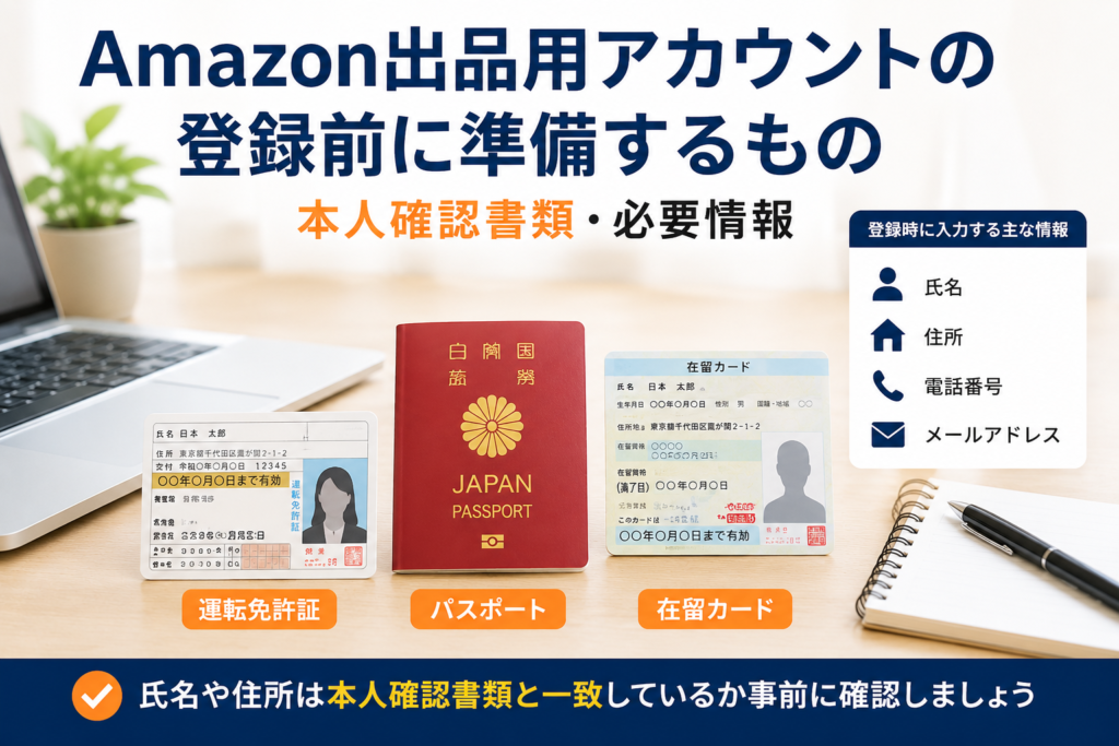 Amazon出品用アカウント登録前に必要な物を紹介する図解