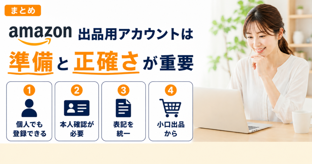 Amazon出品用アカウント登録のポイントをまとめた図解