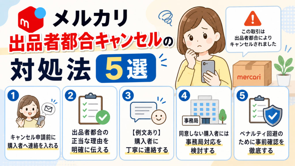 メルカリ出品者都合キャンセル対処法の図解