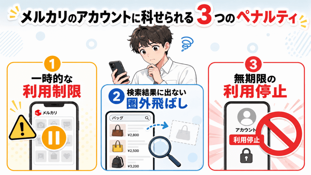 アカウントに科される3つのペナルティを解説する図解