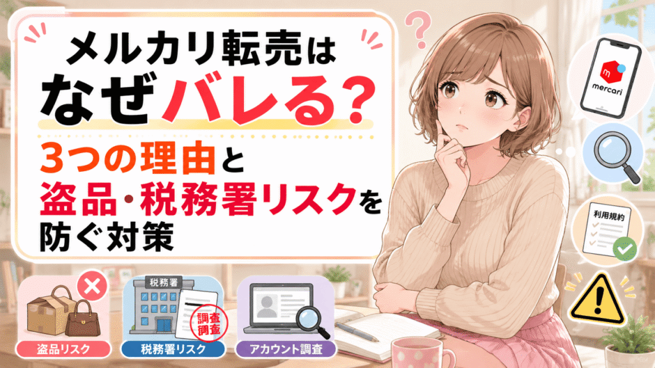 メルカリ転売はなぜバレる？3つの理由と盗品・税務署リスクを防ぐ対策のアイキャッチ画像