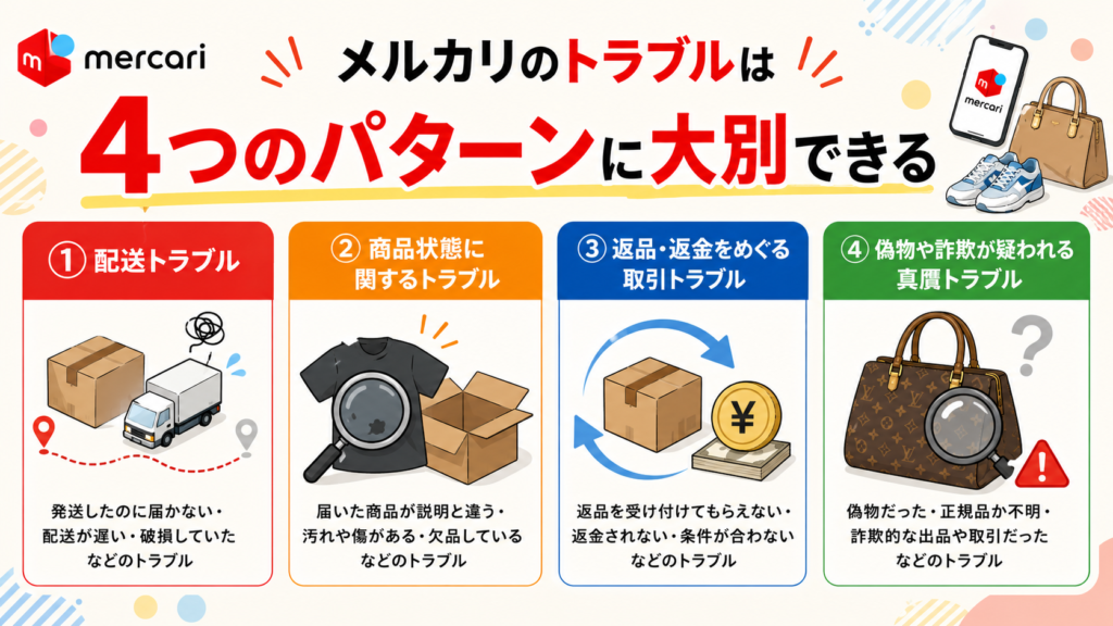 メルカリのトラブルの種類を解説する画像