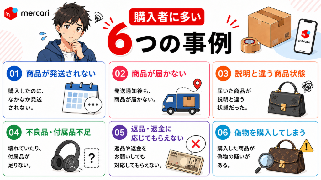 メルカリ購入者に多いトラブル事例の説明画像