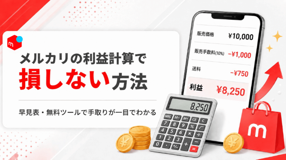 メルカリ利益計算で売上1万円から手取りを求めるイメージ