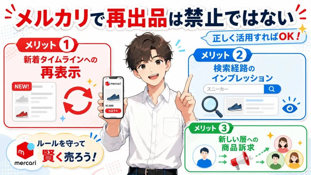 メルカリの再出品は禁止ではないと示す図解