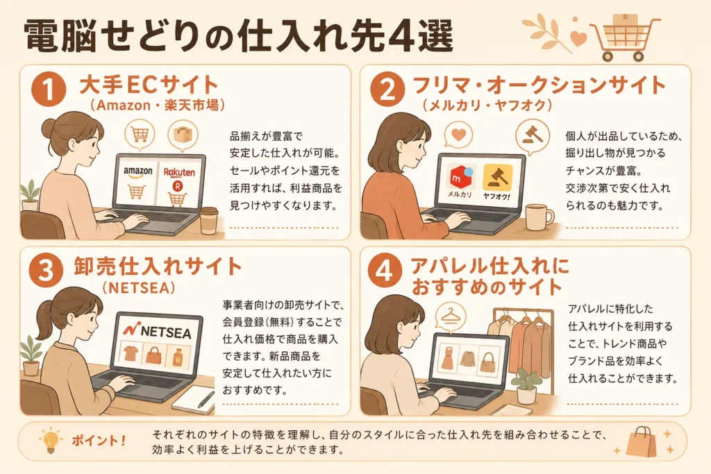 電脳せどりの仕入れ先4選の流れ