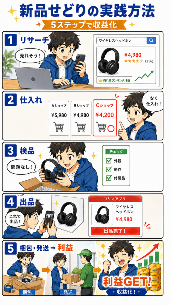 新品せどりの実践方法!収益化までの簡単5ステップ