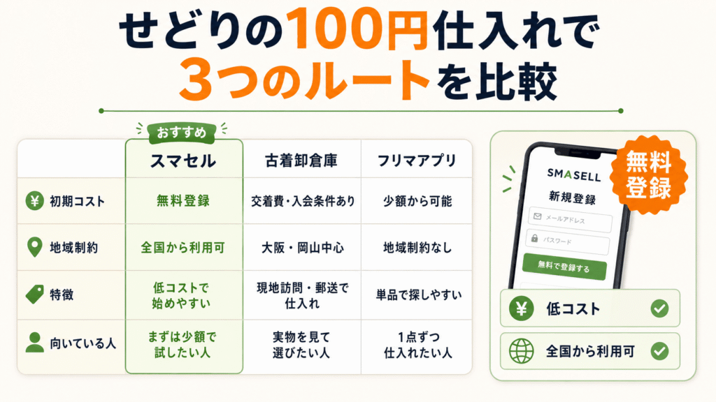 スマセル・現地倉庫・スクール経由の100円仕入れルート比較