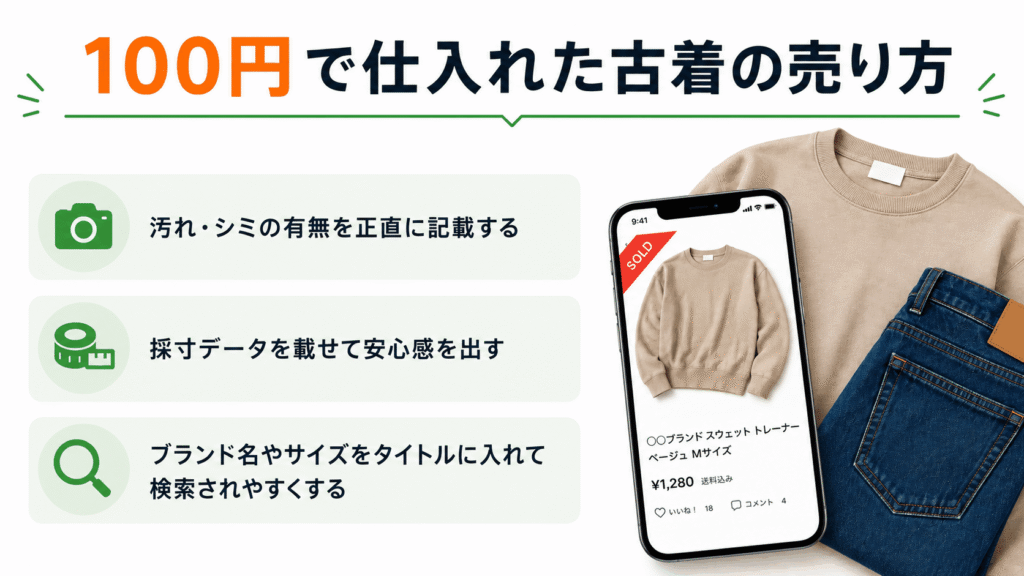 100円で仕入れた古着をメルカリなどで販売する方法