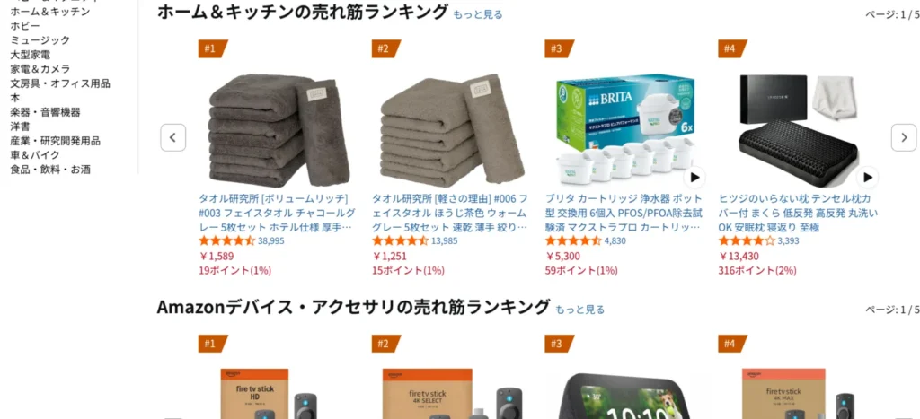 Amazon売れ筋ランキングのスクリーンショット