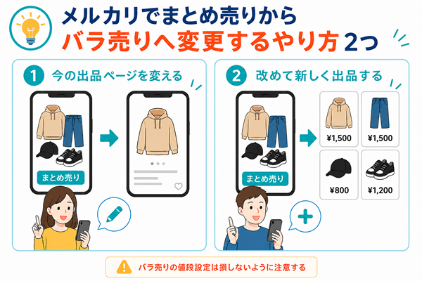 メルカリでまとめ売りからバラ売りへ変更するやり方2つ
