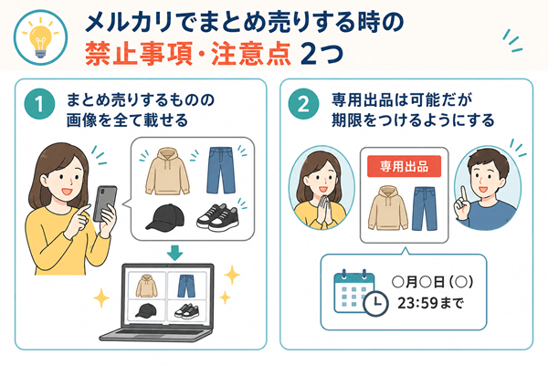 メルカリでまとめ売りする時の禁止事項・注意点2つ