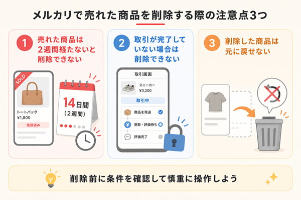 メルカリで売れた商品を削除する際の注意点3つ