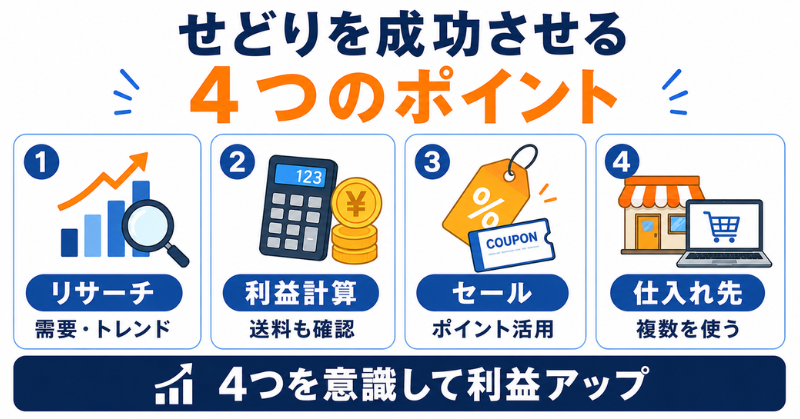 せどりを成功させる4つのポイントとコツの図解
