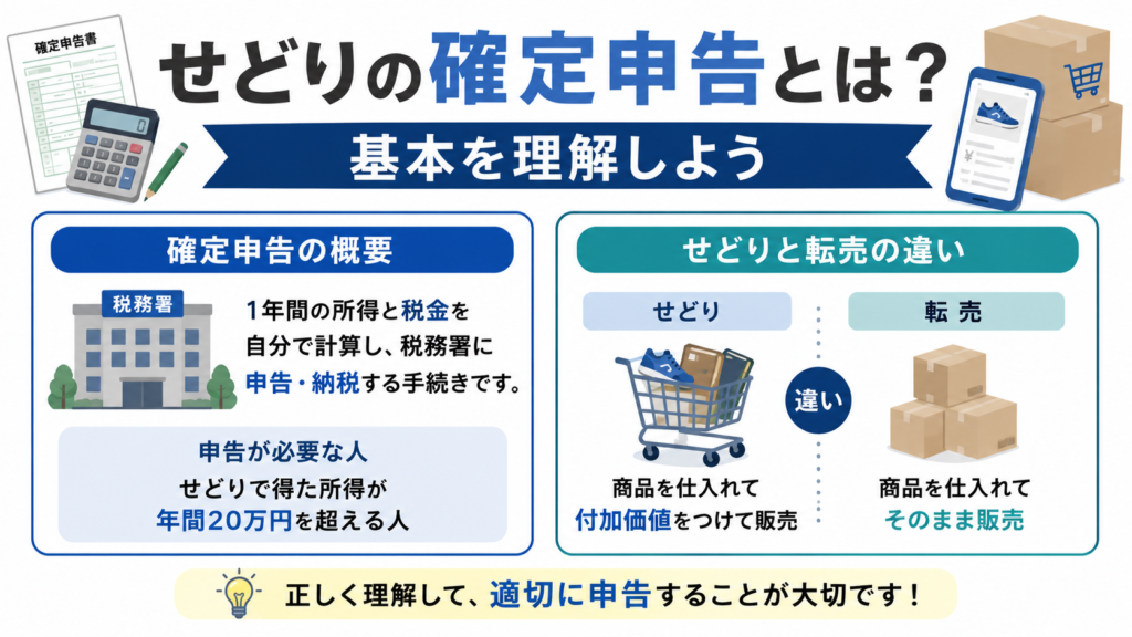 せどりの確定申告の基本(申告義務・所得の考え方)を示すイメージ画像