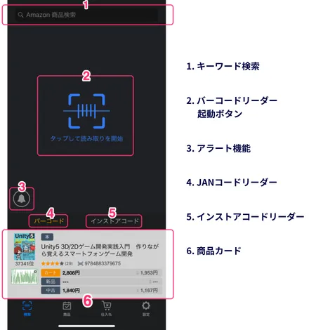 アマコードのバーコード読み取り画面