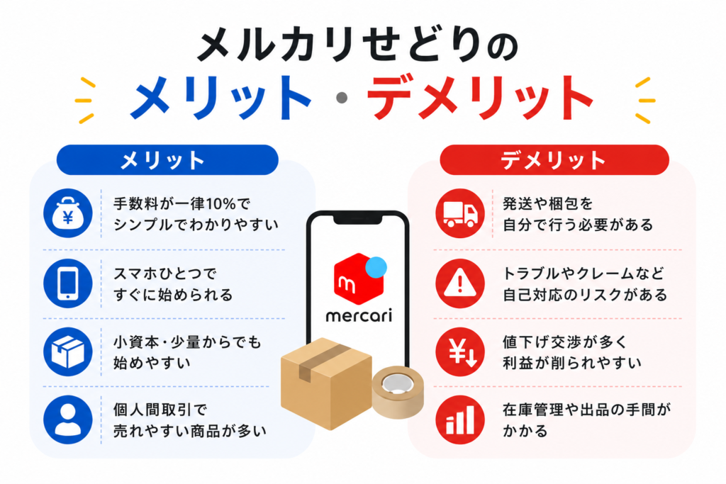 メルカリせどりのメリットとデメリットを整理した図解