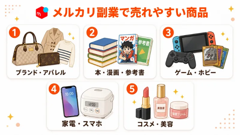 メルカリ副業で売れやすい商品ジャンルの図解