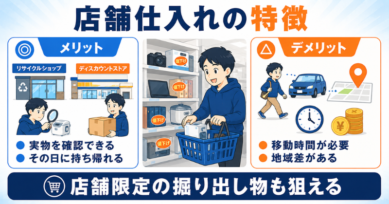 店舗仕入れのメリット・デメリットと特徴の図解