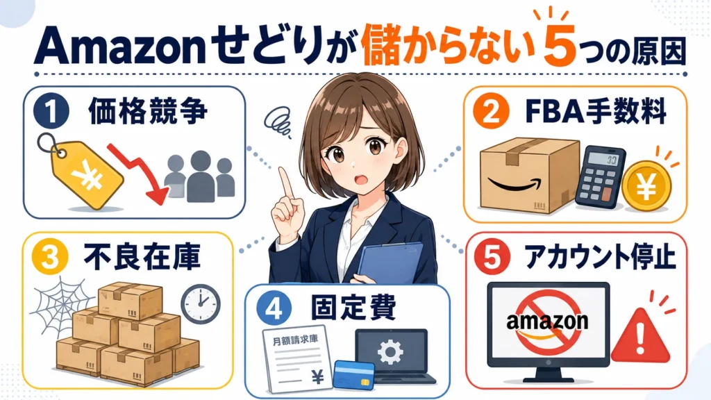 Amazonせどりが儲からない5つの原因の図解