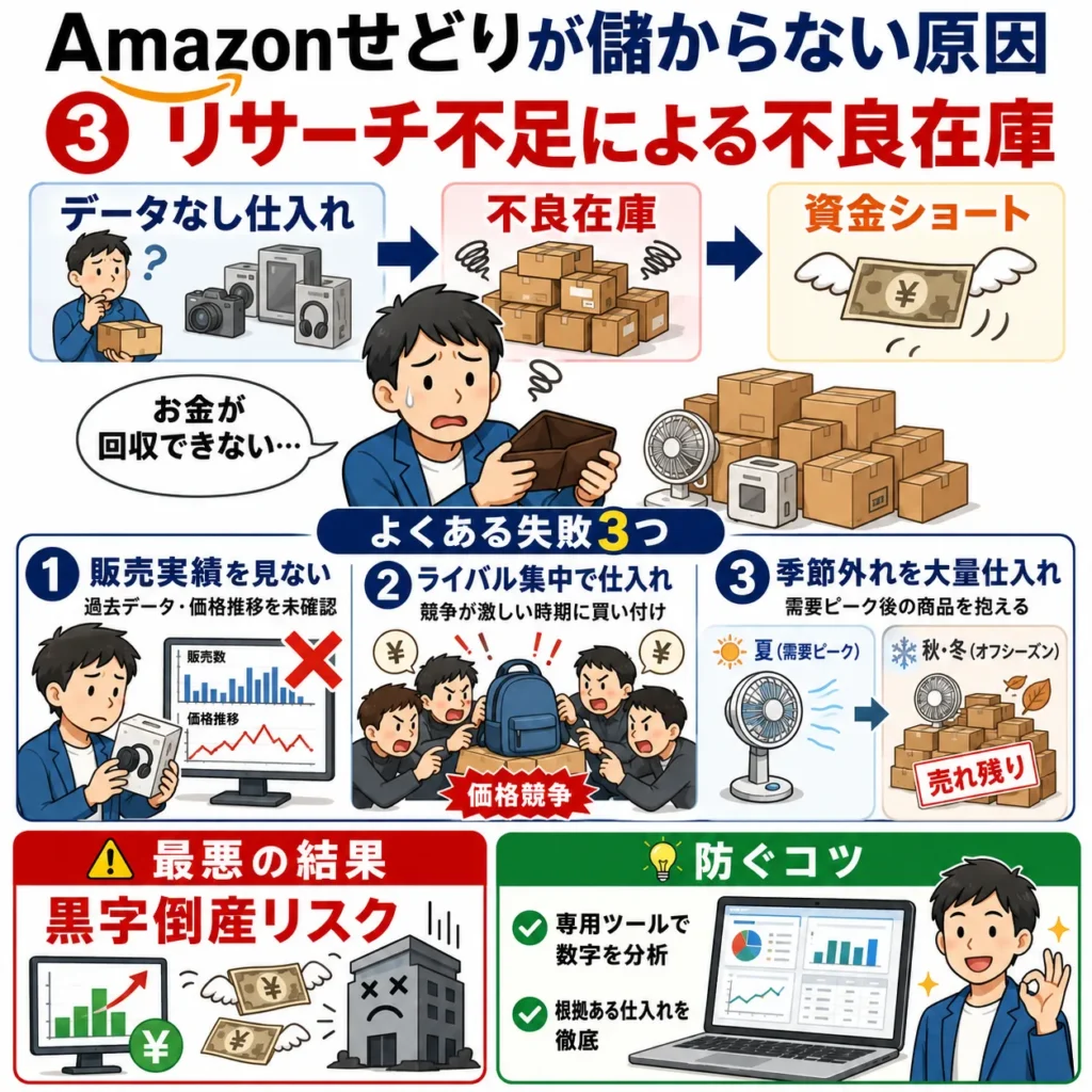 Amazonせどりが儲からないリサーチ不足の図解