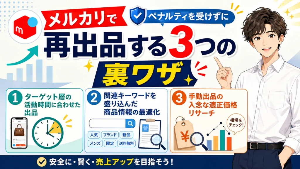 ペナルティを受けずに再出品する3つの裏ワザの図解