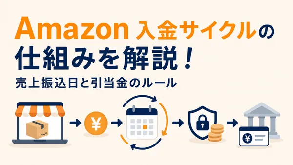 Amazon入金サイクルの仕組みと、売上振込日・引当金のルールを解説する記事のアイキャッチ画像