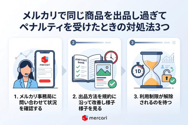 メルカリで同じ商品を出品し過ぎてペナルティを受けたときの対処法3つ