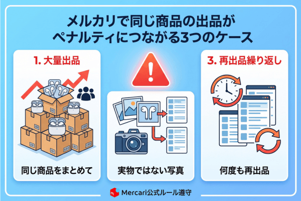 メルカリで同じ商品の出品がペナルティにつながる3つのケース
