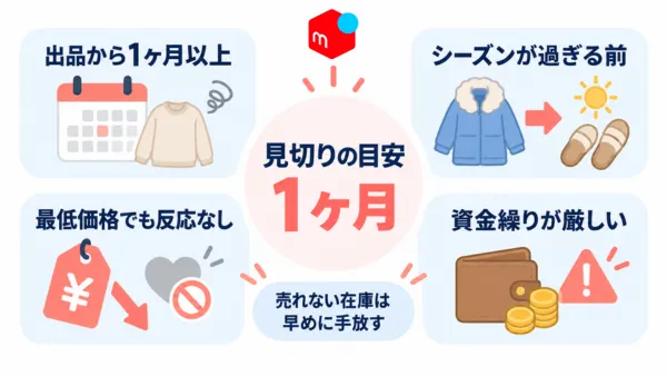 メルカリで見切りをつける4つのタイミングを示す図解