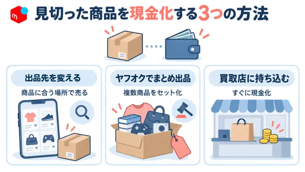 見切った商品を現金化する3つの方法を示す図解