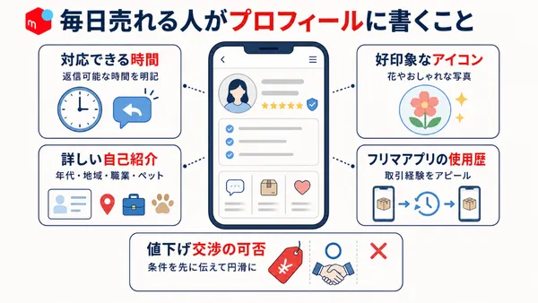 メルカリで毎日売れる人に共通する5つの特徴をまとめた図解